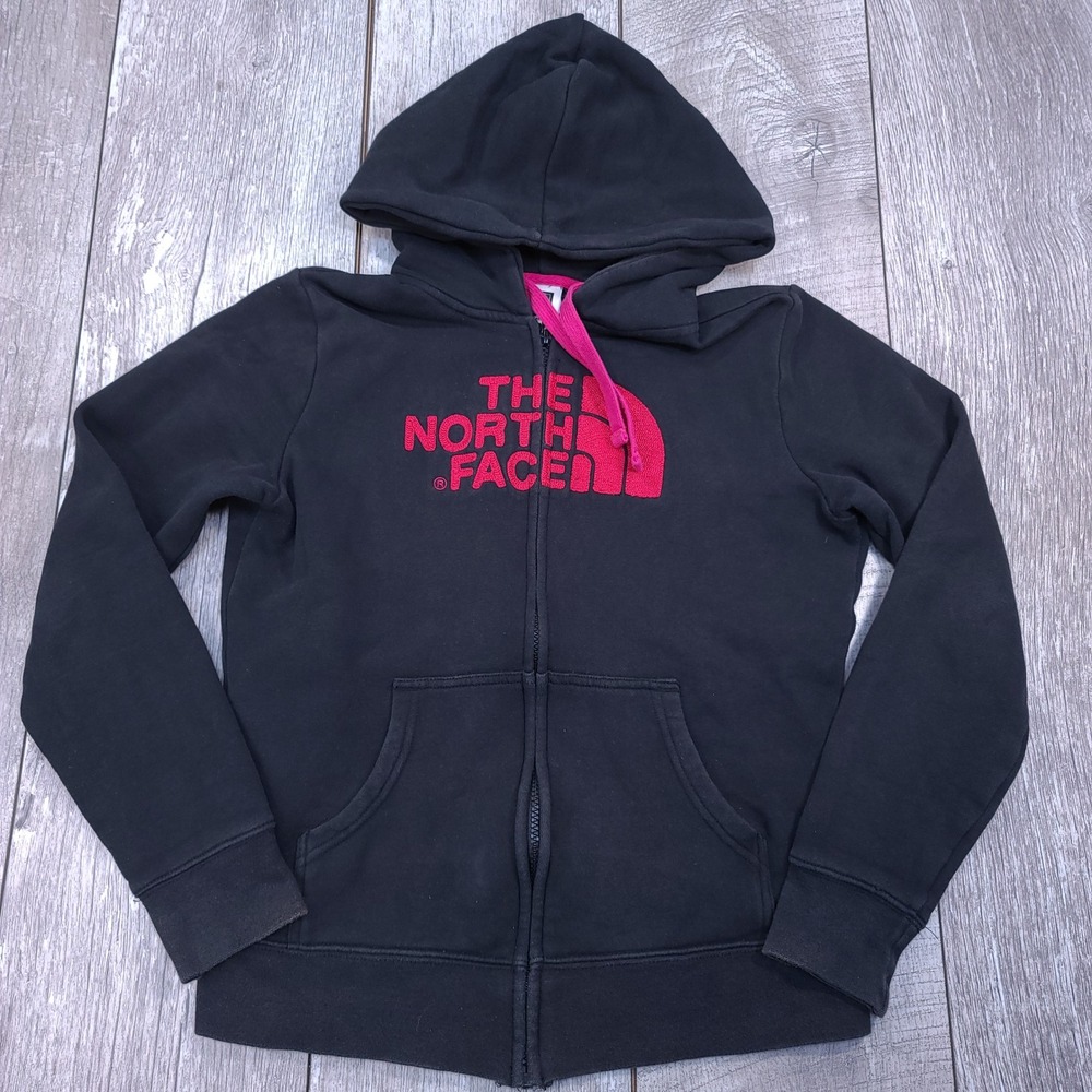 The North Face Full Zip Hoodie Womens Small Black Pink Embroidered Logo AMJJ